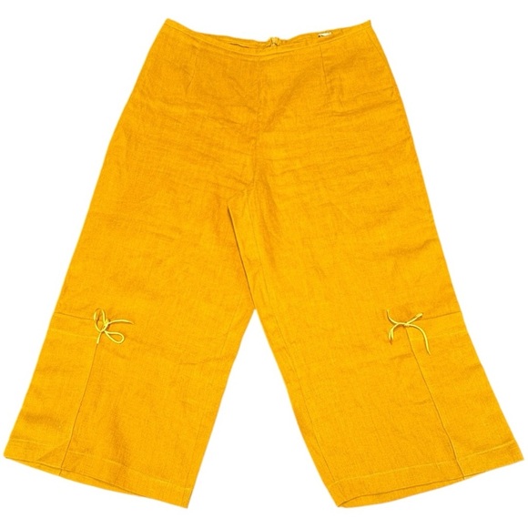 Nina Collection Paris 100% Linen Mustard Cropped Wide-Leg Pant EU 3 US 10/12 - Picture 1 of 6